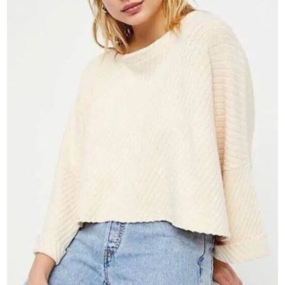 Free People Sweaters - Free People I Can't Wait Long Bell Sleeve Ribbed Crop Sweater in Pinky Cream XS